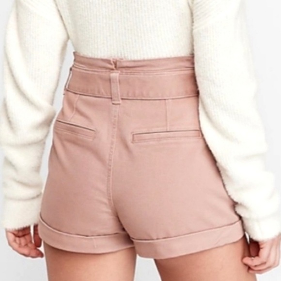 Express Dusty Rose Pink Tie-Front Paperbag Waist Super High Waisted Shorts - Picture 2 of 12